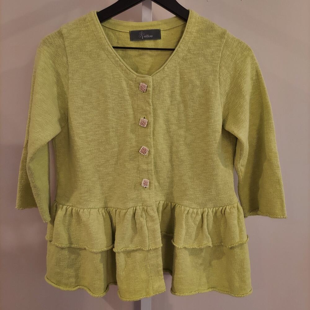 Willow Knit Cardigan S/M Tiered Ruffle Button 3/4 Sleeve Fairy Lagenlook Artsy